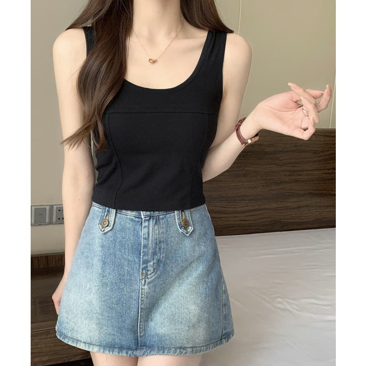 カップ付きタンクトップ ショート丈 夏服[品番:II000011799 カップ付きタンクトップ ショート丈 夏服[品番:II000011799
