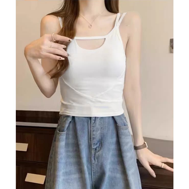 カップ付きキャミソールセクシー胸元韓国風[品番：II000011800