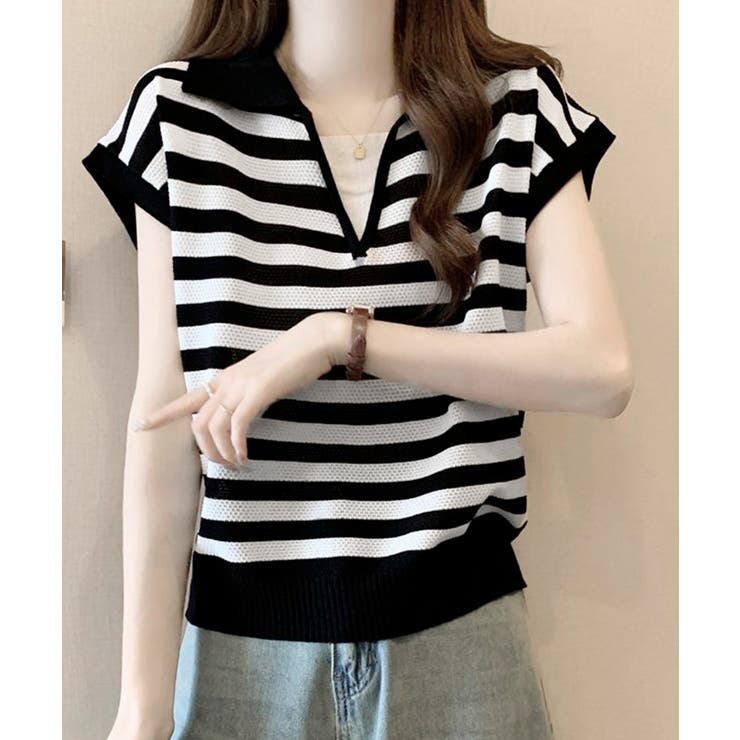 ボーダー柄サマーニット フレンチスリーブ | Miniministore | 詳細画像2 