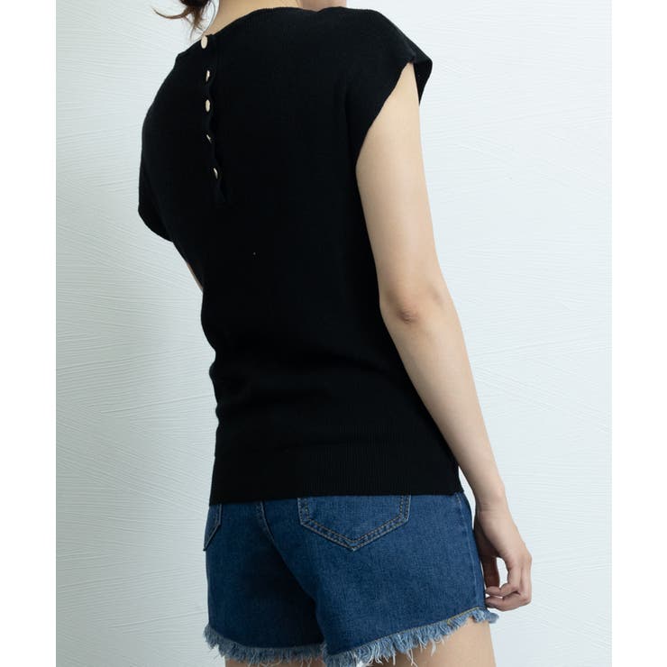 フレンチスリーブサマーニットバックボタン | Miniministore | 詳細画像5 