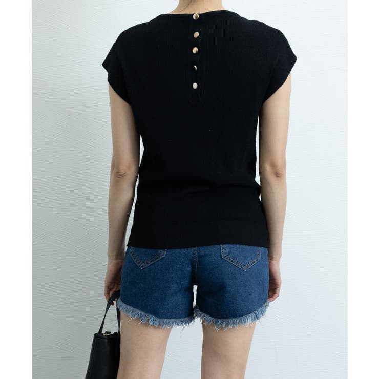 フレンチスリーブサマーニットバックボタン | Miniministore | 詳細画像6 