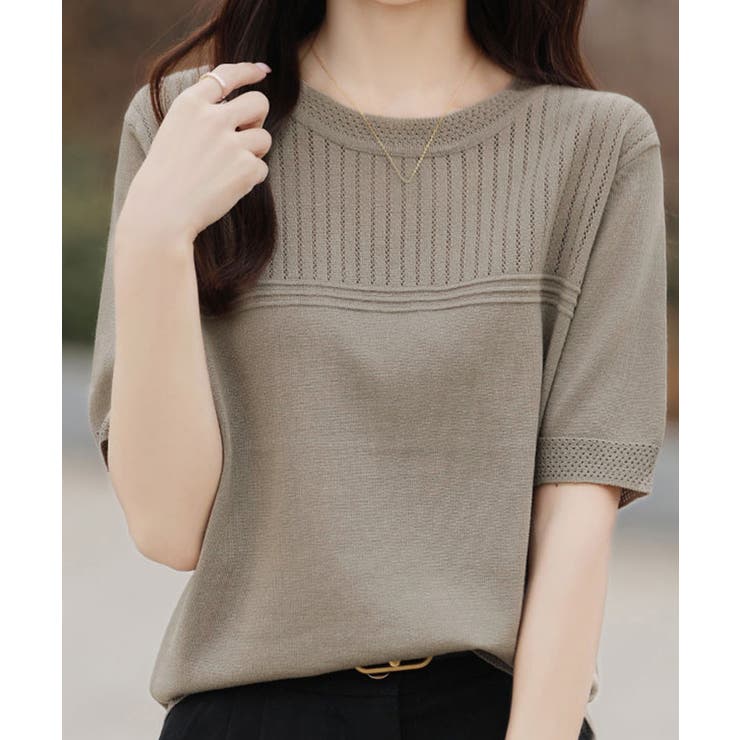 サマーニット クールネックメッシュニット | Miniministore | 詳細画像13 