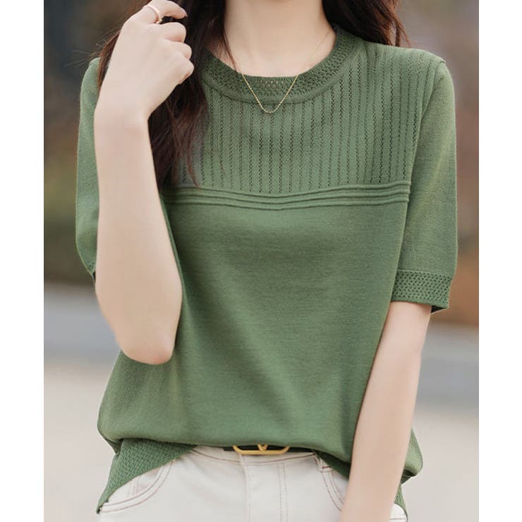 サマーニット クールネックメッシュニット | Miniministore | 詳細画像14 