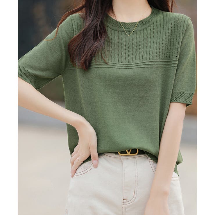 サマーニット クールネックメッシュニット | Miniministore | 詳細画像15 