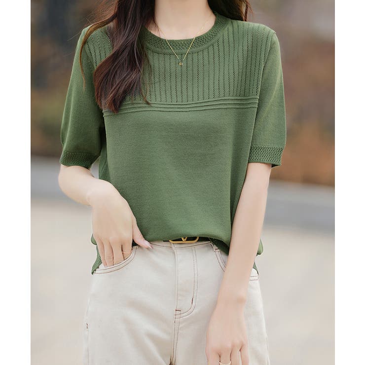 サマーニット クールネックメッシュニット | Miniministore | 詳細画像16 