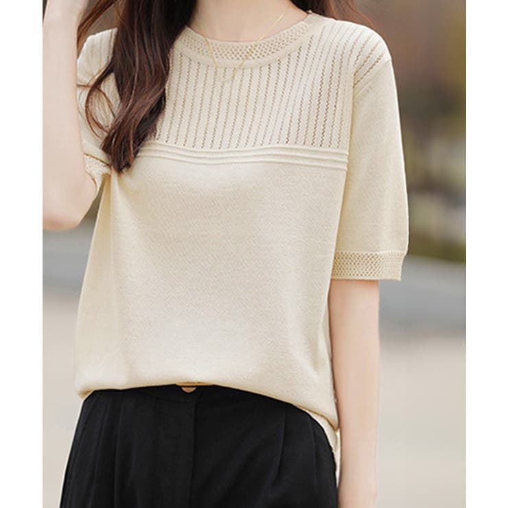 サマーニット クールネックメッシュニット | Miniministore | 詳細画像9 