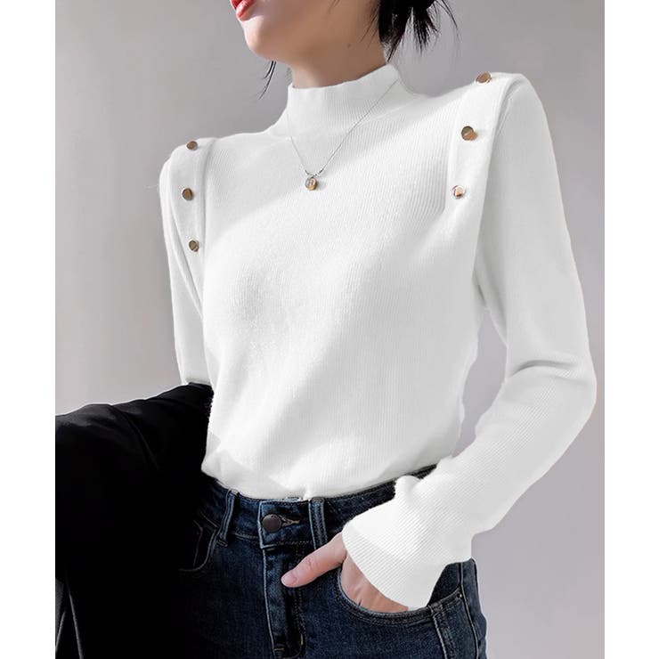 メタルボタンニットトップスプチハイネック | Miniministore | 詳細画像6 