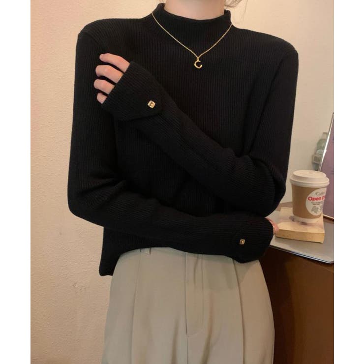 プチハイネックニットトップス 袖口ボタン | Miniministore | 詳細画像5 