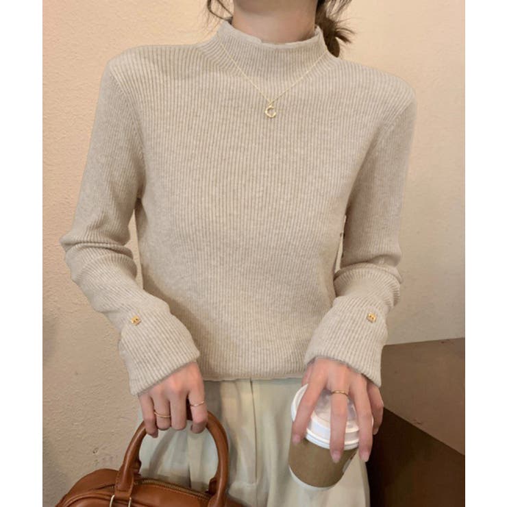 プチハイネックニットトップス 袖口ボタン | Miniministore | 詳細画像8 