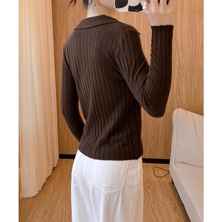 ポロカラー リブニットトップス Vネック | Miniministore | 詳細画像12 