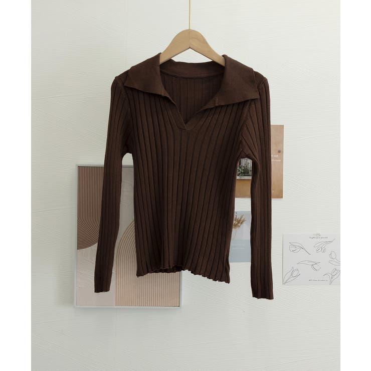 ポロカラー リブニットトップス Vネック | Miniministore | 詳細画像16 