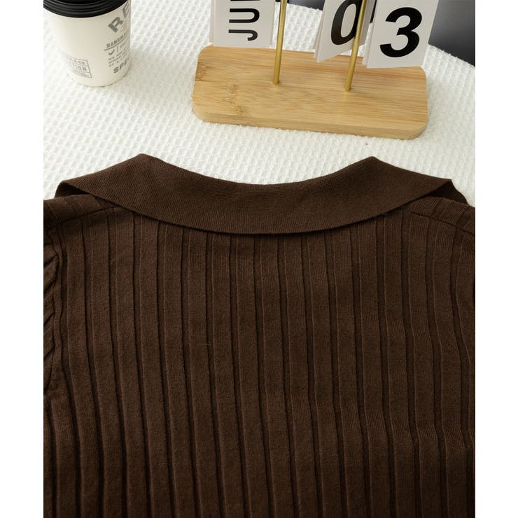 ポロカラー リブニットトップス Vネック | Miniministore | 詳細画像19 