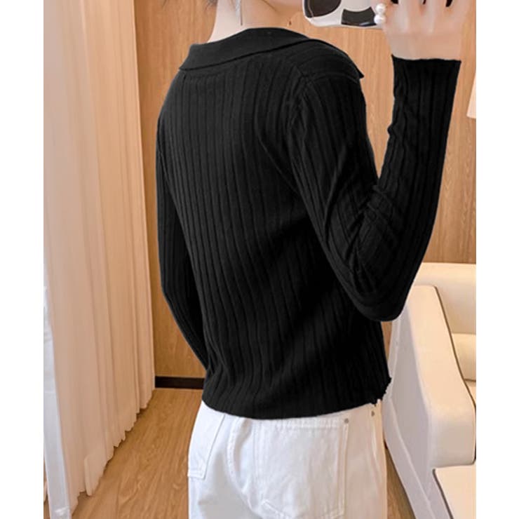 ポロカラー リブニットトップス Vネック | Miniministore | 詳細画像4 