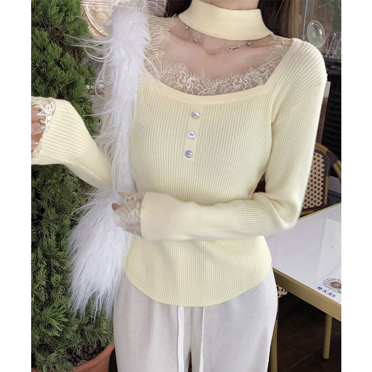 チョーカー風 リブニットトップス 韓国風 | Miniministore | 詳細画像2 