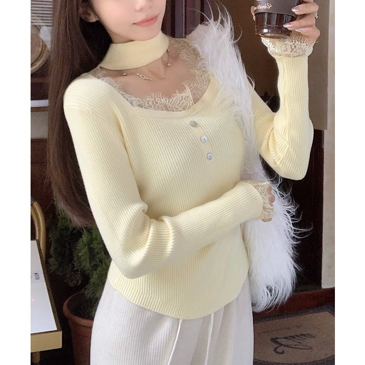 チョーカー風 リブニットトップス 韓国風 | Miniministore | 詳細画像3 