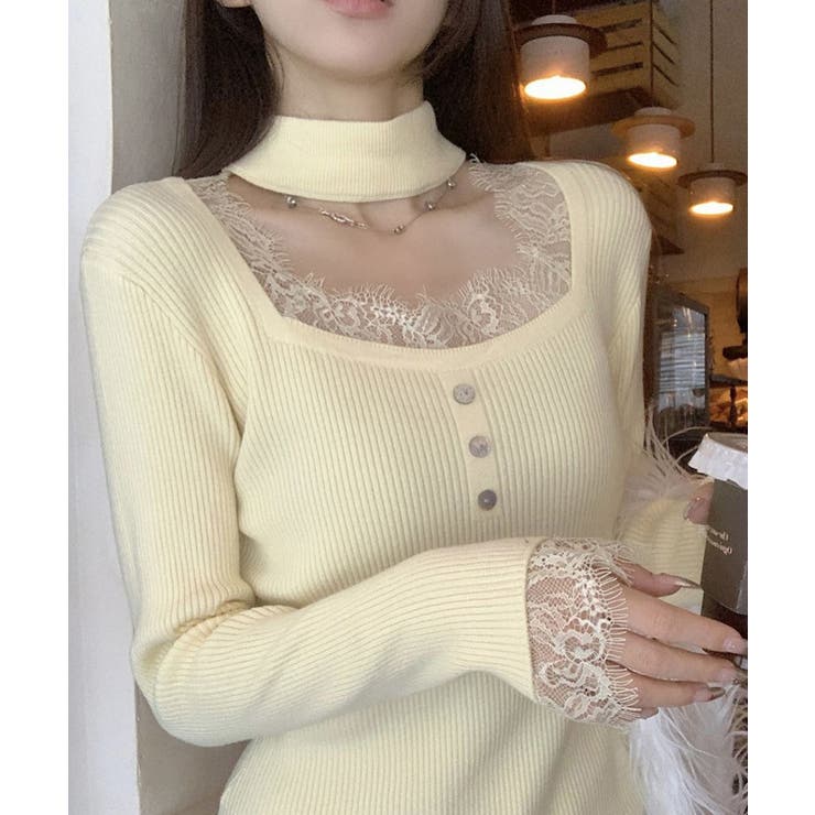 チョーカー風 リブニットトップス 韓国風 | Miniministore | 詳細画像4 