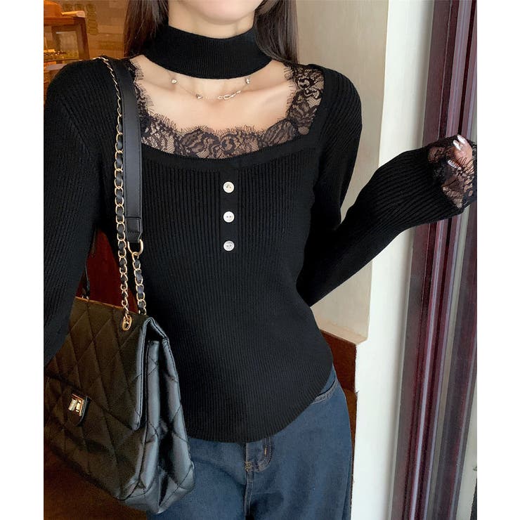 チョーカー風 リブニットトップス 韓国風 | Miniministore | 詳細画像5 