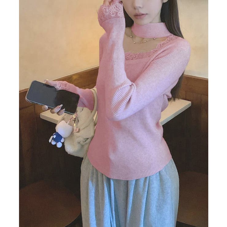 チョーカー風 リブニットトップス 韓国風 | Miniministore | 詳細画像9 