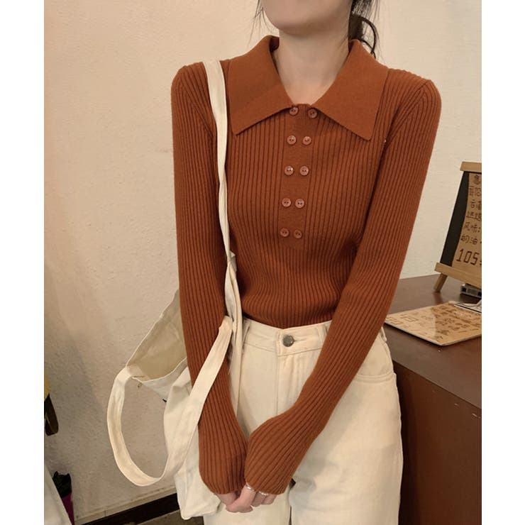 ポロニットトップスきれいめニットセーター | Miniministore | 詳細画像10 