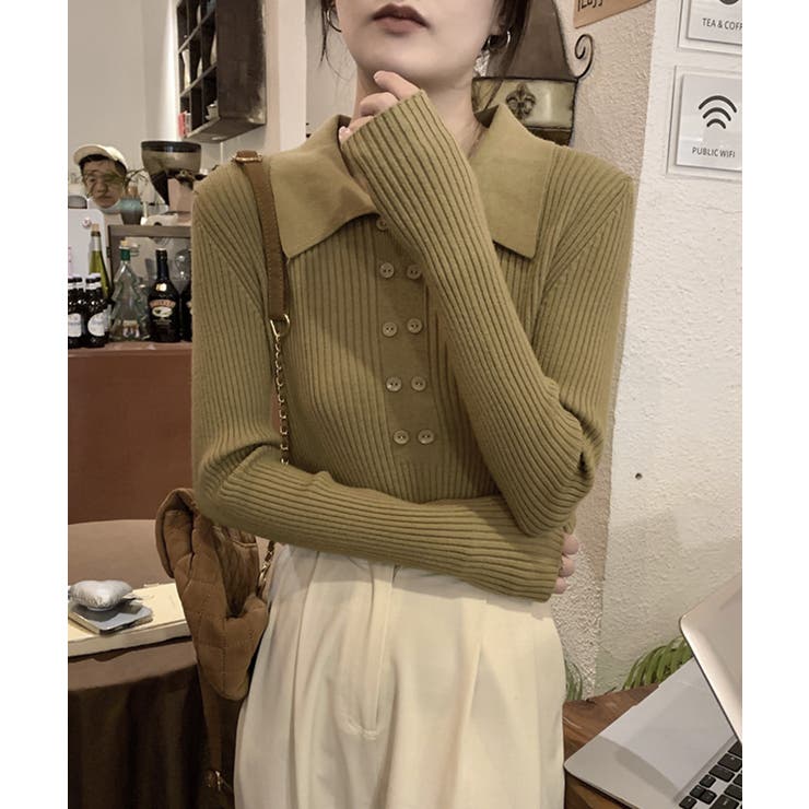 ポロニットトップスきれいめニットセーター | Miniministore | 詳細画像11 