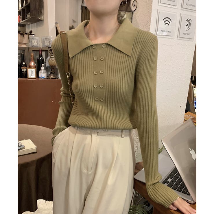 ポロニットトップスきれいめニットセーター | Miniministore | 詳細画像12 