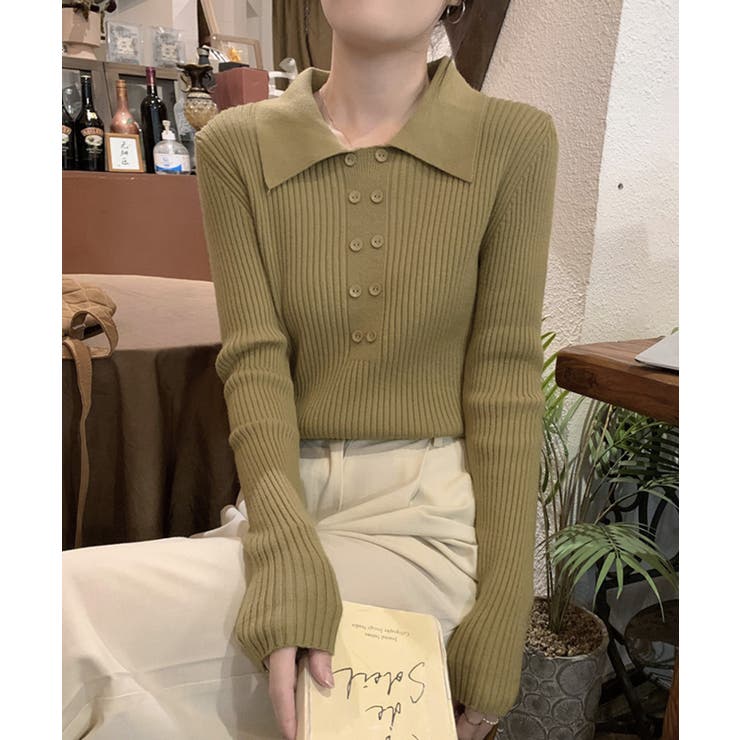 ポロニットトップスきれいめニットセーター | Miniministore | 詳細画像13 