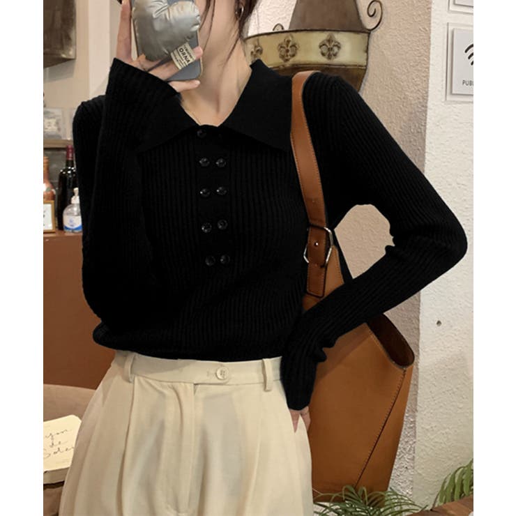 ポロニットトップスきれいめニットセーター | Miniministore | 詳細画像5 