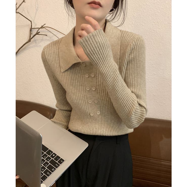 ポロニットトップスきれいめニットセーター | Miniministore | 詳細画像6 
