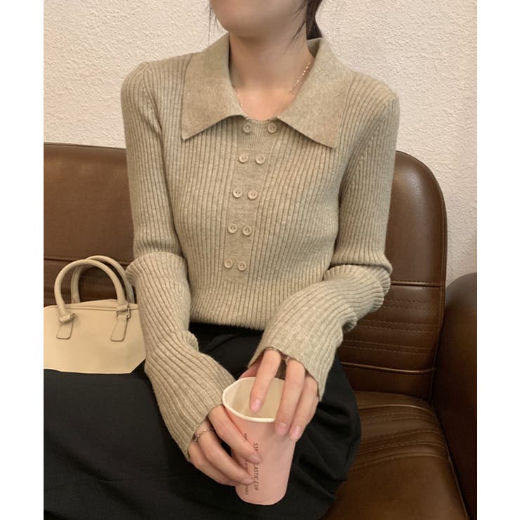 ポロニットトップスきれいめニットセーター | Miniministore | 詳細画像7 