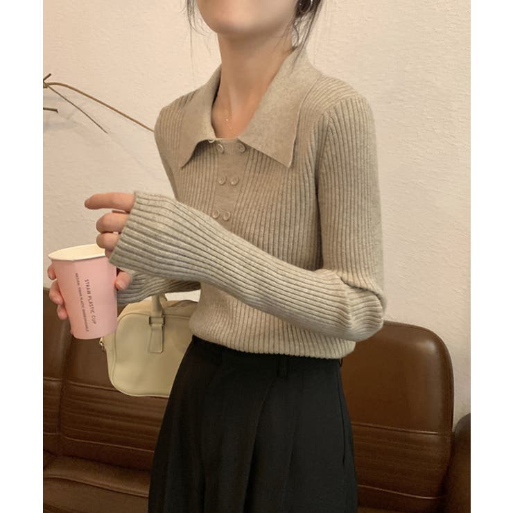 ポロニットトップスきれいめニットセーター | Miniministore | 詳細画像8 