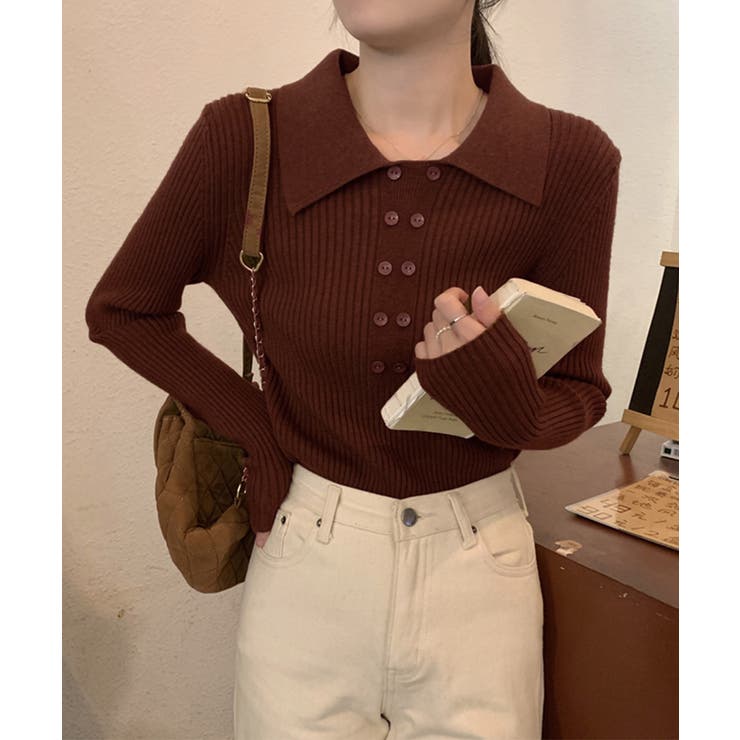 ポロニットトップスきれいめニットセーター | Miniministore | 詳細画像9 