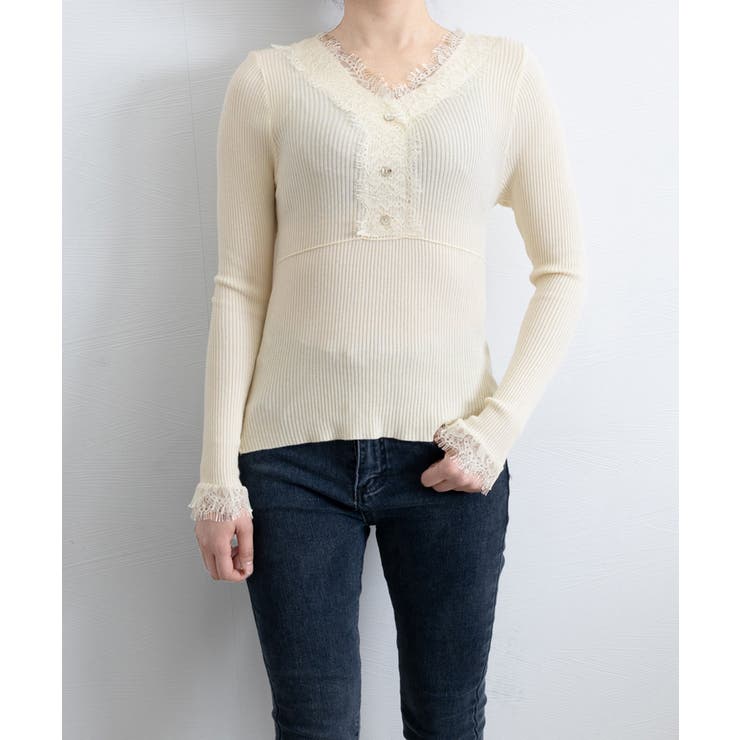 ニットトップス レース切り替えリブニット | Miniministore | 詳細画像10 