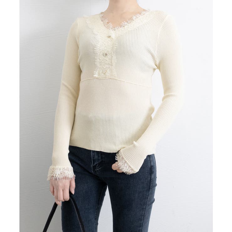 ニットトップス レース切り替えリブニット | Miniministore | 詳細画像11 