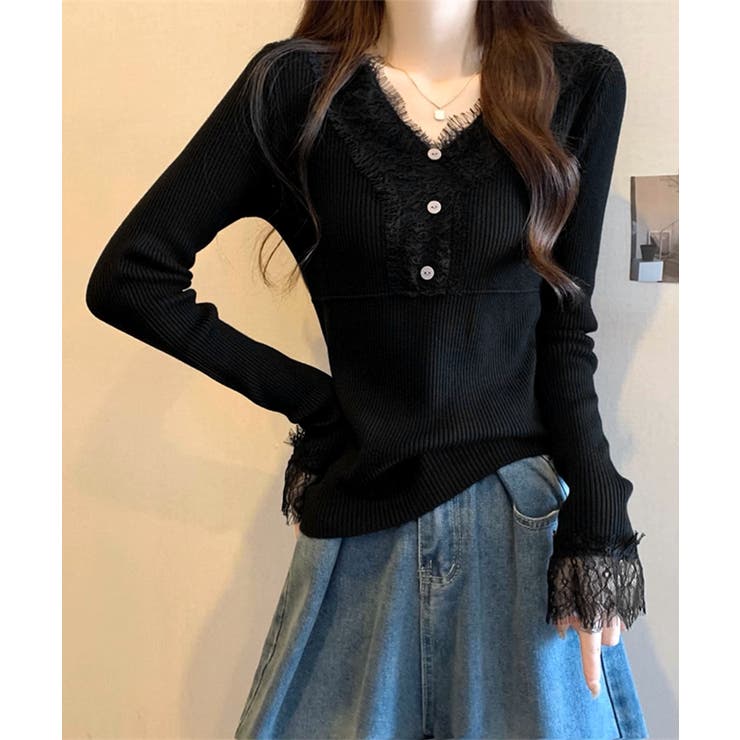 ニットトップス レース切り替えリブニット | Miniministore | 詳細画像6 