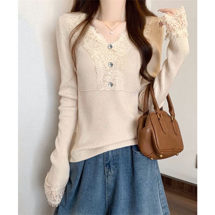 ニットトップス レース切り替えリブニット | Miniministore | 詳細画像8 