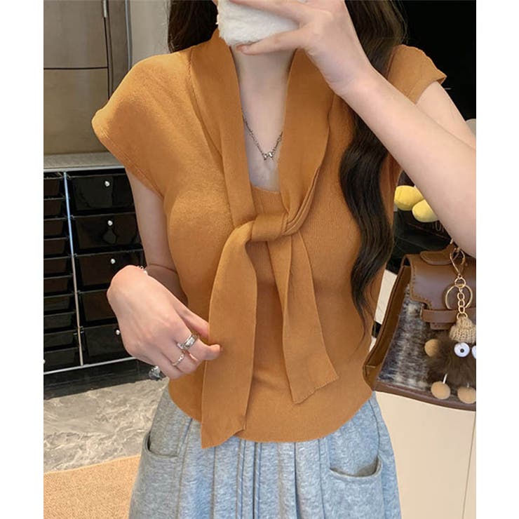 ボウタイサマーニット Vネックトップス | Miniministore | 詳細画像10 