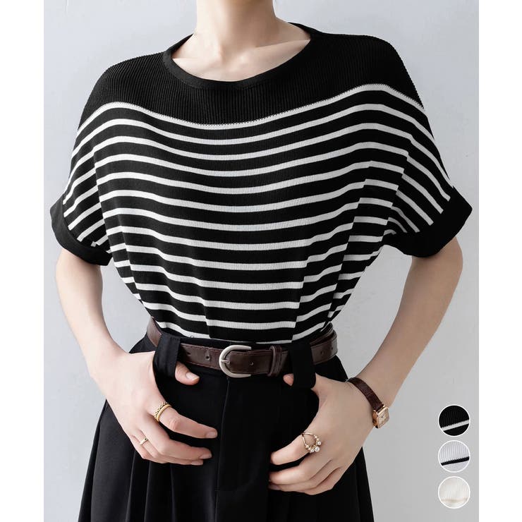 ボーダー柄サマーニット ドルマンスリーブ | Miniministore | 詳細画像1 