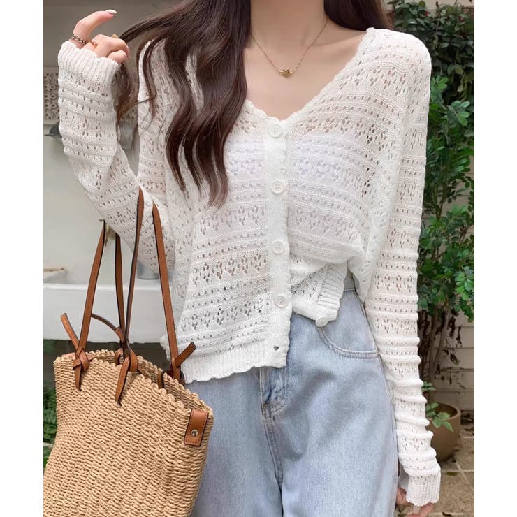 透かし編みカーディガンフェミニン夏羽織り | Miniministore | 詳細画像3 