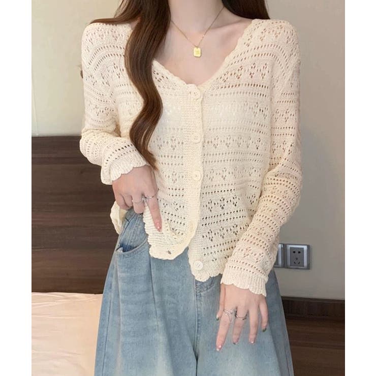 透かし編みカーディガンフェミニン夏羽織り | Miniministore | 詳細画像5 