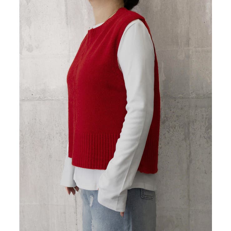 ケーブル編み ニットベスト バックボタン | Miniministore | 詳細画像19 