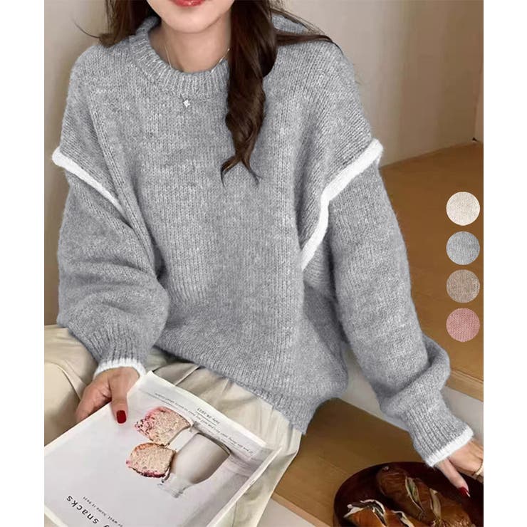 ゆったりニットトップスラウンドネック冬服 | Miniministore | 詳細画像1 