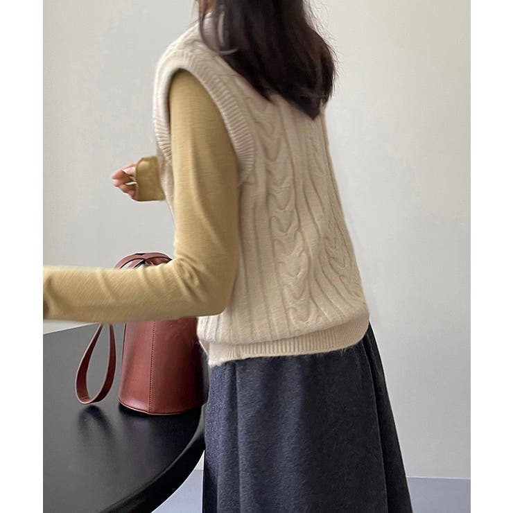 ケーブル編みニットベスト ダブルブレスト | Miniministore | 詳細画像10 