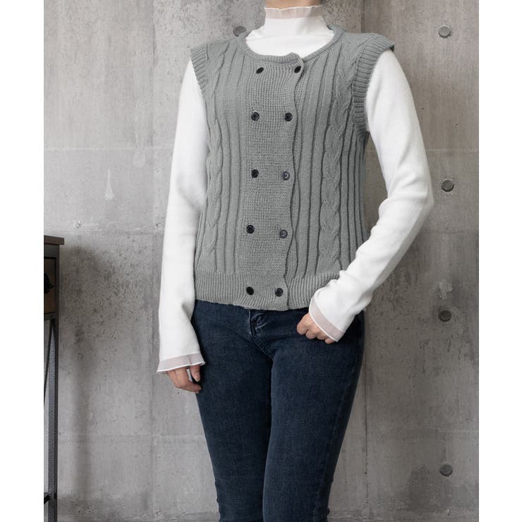 ケーブル編みニットベスト ダブルブレスト | Miniministore | 詳細画像19 