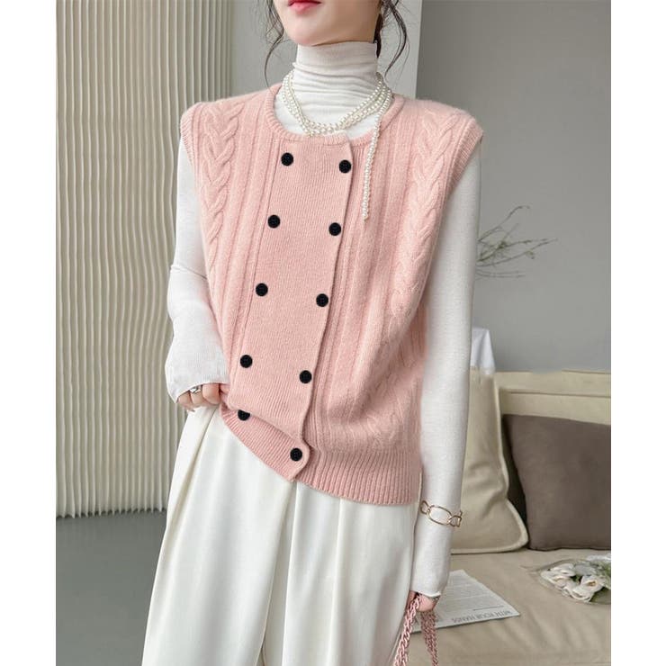 ケーブル編みニットベスト ダブルブレスト | Miniministore | 詳細画像2 