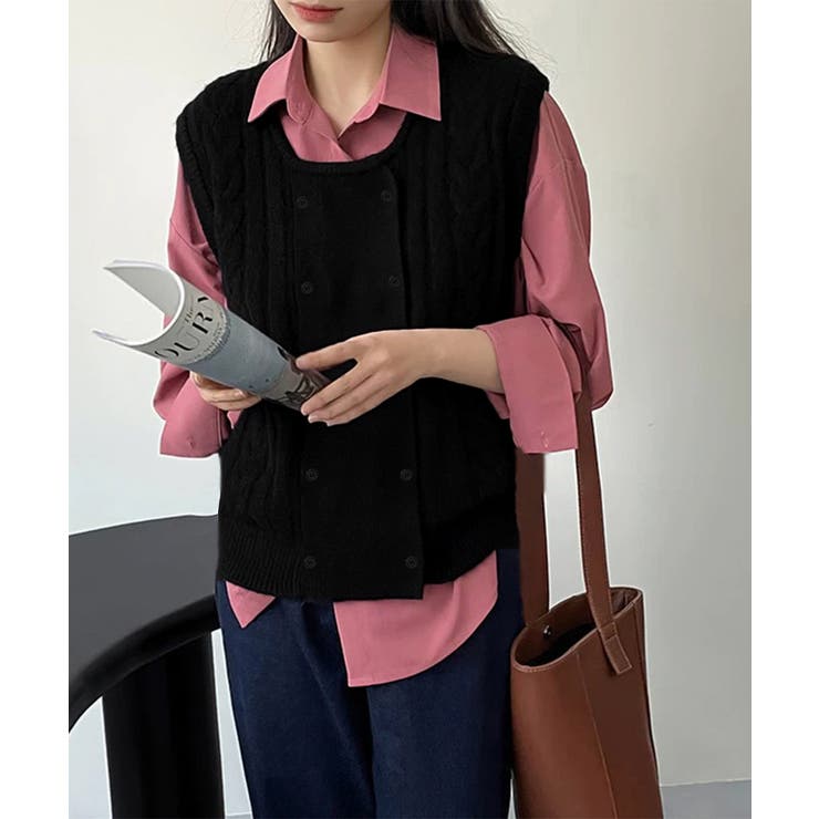 ケーブル編みニットベスト ダブルブレスト | Miniministore | 詳細画像5 