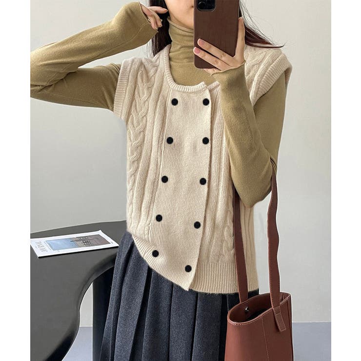 ケーブル編みニットベスト ダブルブレスト | Miniministore | 詳細画像8 