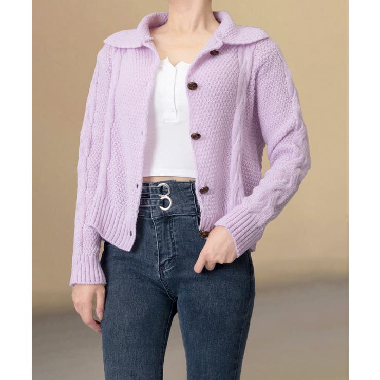 ケーブル編みニットカーディガン ビッグ襟 | Miniministore | 詳細画像2 