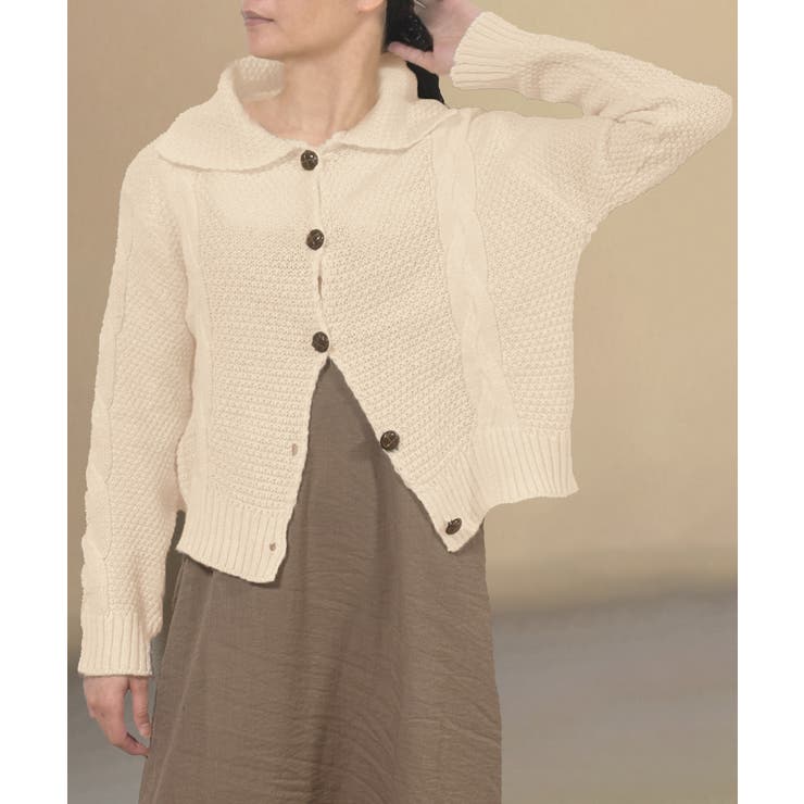 ケーブル編みニットカーディガン ビッグ襟 | Miniministore | 詳細画像3 