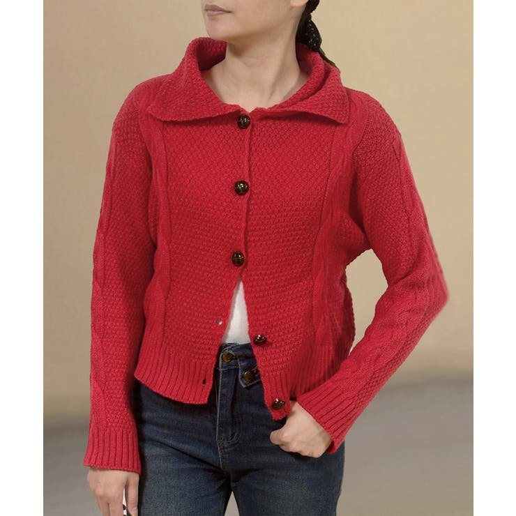 ケーブル編みニットカーディガン ビッグ襟 | Miniministore | 詳細画像5 