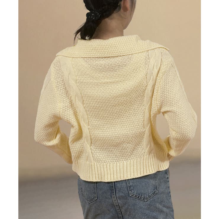 ケーブル編みニットカーディガン ビッグ襟 | Miniministore | 詳細画像9 